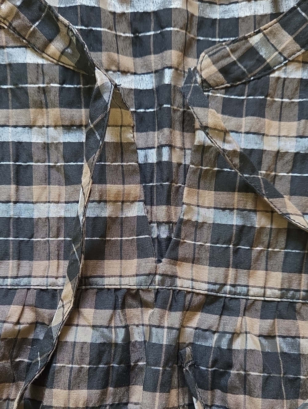 Barbour 'Lorelei' Brown Plaid Popover Blouse - Size 10 - Picture 4 of 9